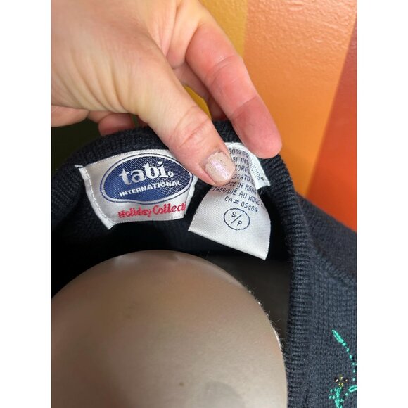 Christmas zip up black embroidered poinsetta beads cute ugly sweater size S - Picture 3 of 6